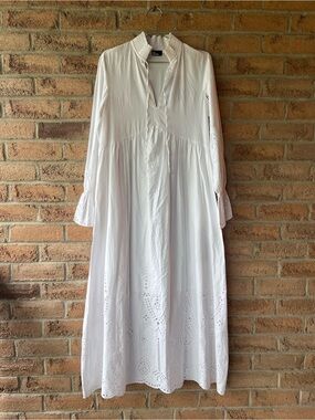 THE KOOPLES White Eyelet Embroidered Cotton Maxi Boho Dress NWT